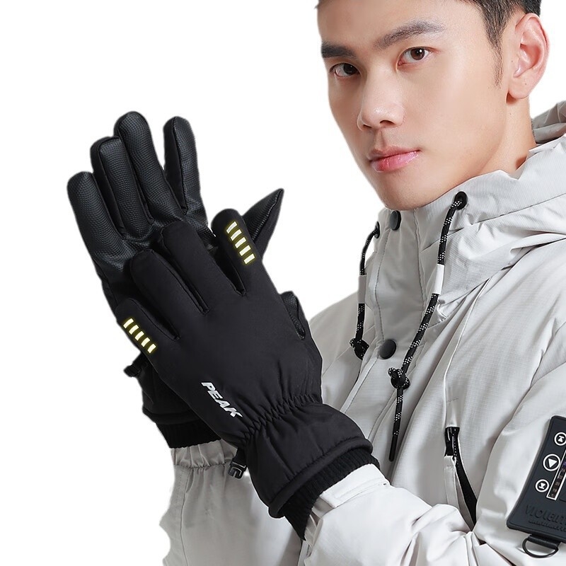 Šiltos slidinėjimo pirštinės su poliesterio pluoštu ir fleece pamušalu, storos, skirtos lauko žieminiams sportams ir dviračių važiavimui, delno apsauga