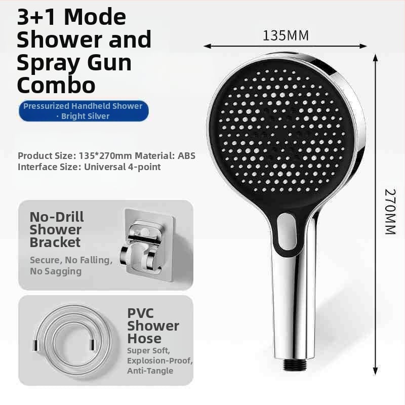 Slėgio dušo komplektas su rankiniu purškimo įtaisu – ABS, Skandinavijos stilius, nešiojamas, modelis Hand spray, darbinė temperatūra 0–90°C