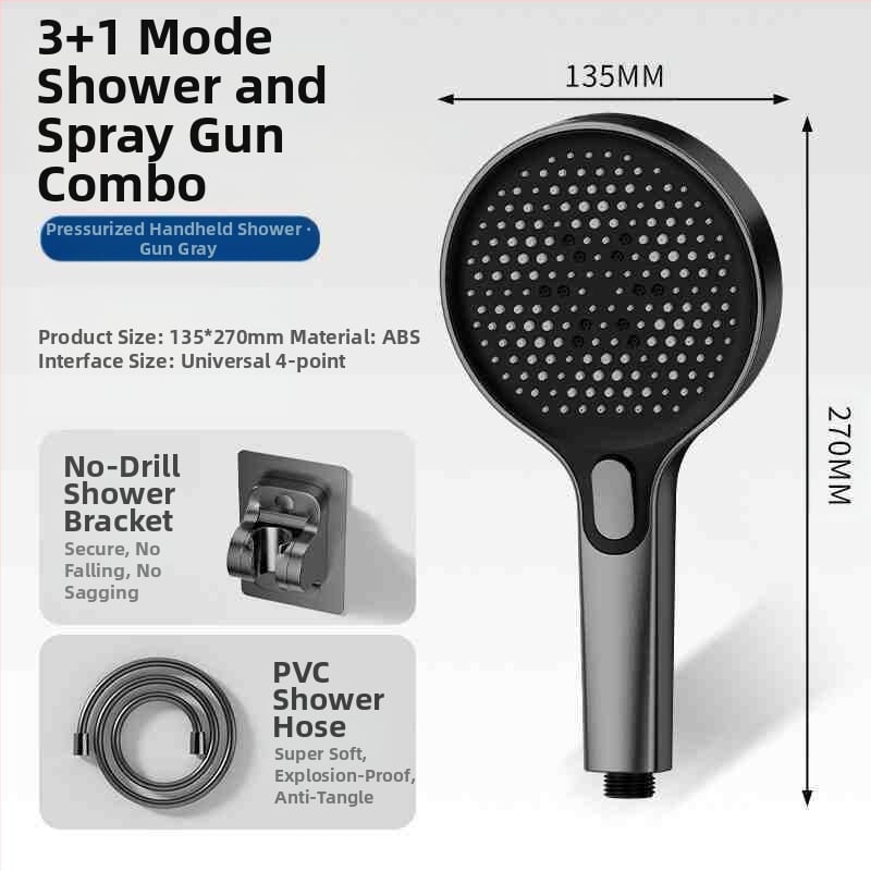 Slėgio dušo komplektas su rankiniu purškimo įtaisu – ABS, Skandinavijos stilius, nešiojamas, modelis Hand spray, darbinė temperatūra 0–90°C