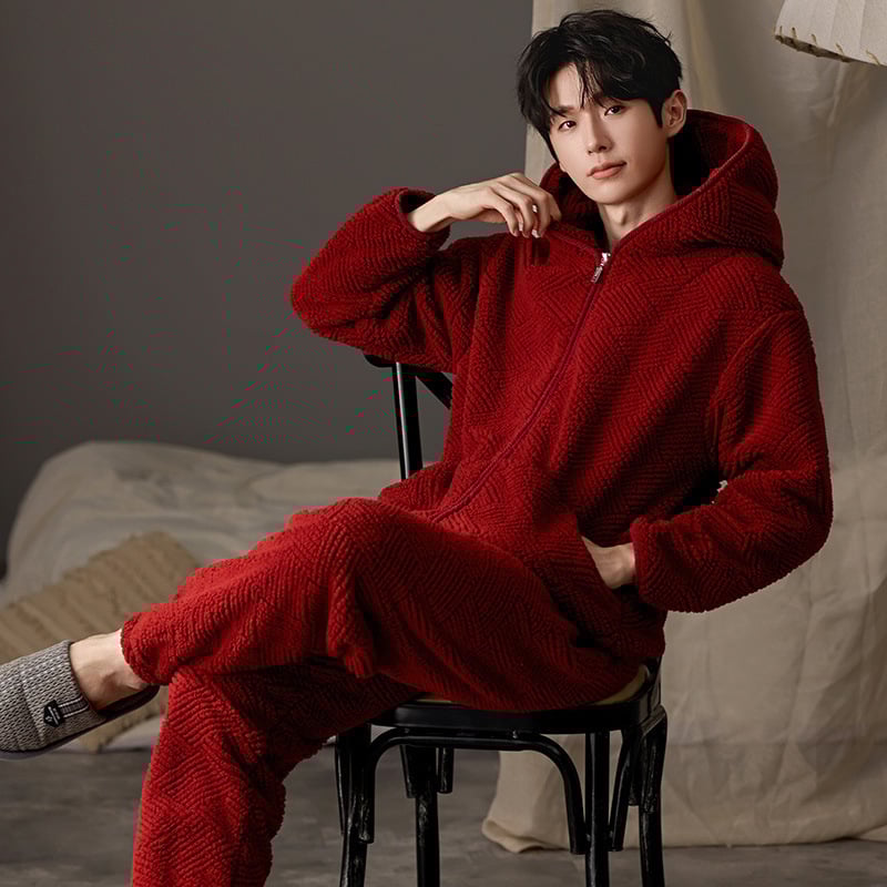 Vyrų flanelinių pižamų komplektas su storesniu audiniu, ilgos rankovės, be apykaklės, kelnytės, 95–100% poliesterio