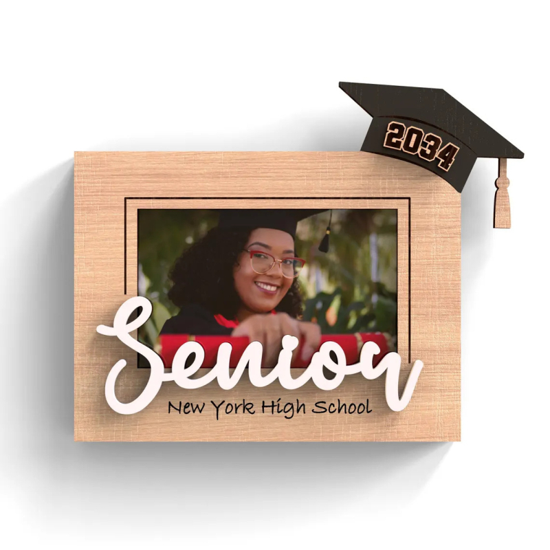 Ramă foto din lemn pentru absolvire, magnet de frigider gravat