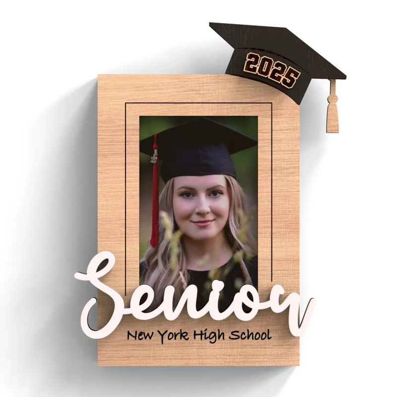 Ramă foto din lemn pentru absolvire, magnet de frigider gravat
