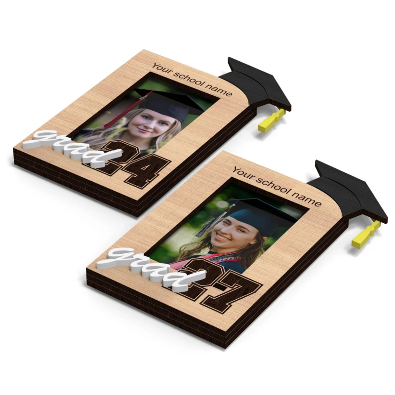 Ramă foto din lemn pentru absolvire, magnet de frigider gravat
