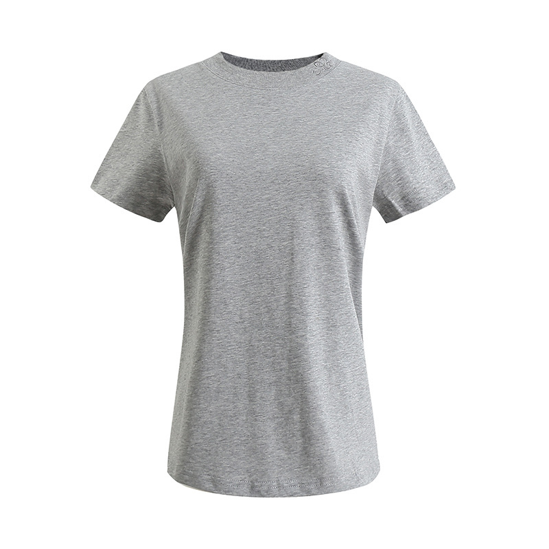 Pamuk majica s izšivkom, osnovni kroj, slim fit, okrugli izrez, kratki rukavi