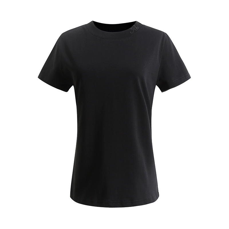 Pamuk majica s izšivkom, osnovni kroj, slim fit, okrugli izrez, kratki rukavi