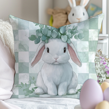 Pagalvės užvalkalas su Velykų kiškių spaudu – Peach Skin audinys, kvadratinis raštas, PP medvilnės užpildas, svetainei, miegamajam, biurui, prekės ženklas Canaan
