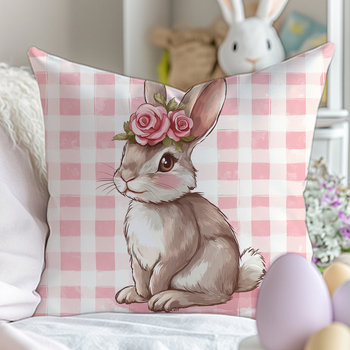 Pagalvės užvalkalas su Velykų kiškių spaudu – Peach Skin audinys, kvadratinis raštas, PP medvilnės užpildas, svetainei, miegamajam, biurui, prekės ženklas Canaan