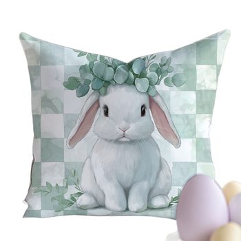 Pagalvės užvalkalas su Velykų kiškių spaudu – Peach Skin audinys, kvadratinis raštas, PP medvilnės užpildas, svetainei, miegamajam, biurui, prekės ženklas Canaan