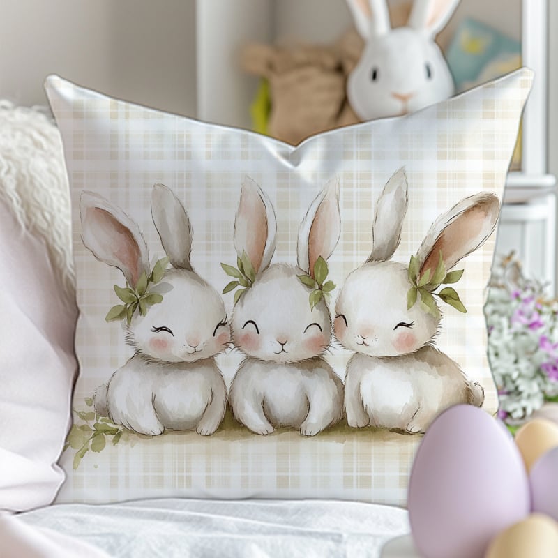 Pagalvės užvalkalas su Velykų kiškių spaudu – Peach Skin audinys, kvadratinis raštas, PP medvilnės užpildas, svetainei, miegamajam, biurui, prekės ženklas Canaan
