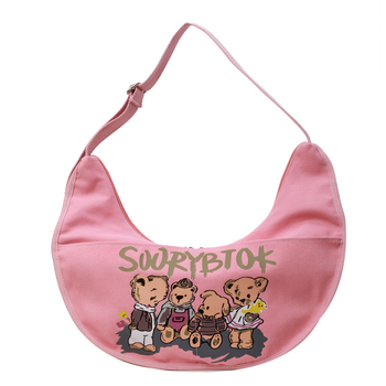 Dumpling bag — платнена раменна чанта с принт, цип, мек 3D дизайн, хоризонтално квадратна форма, подплата от полиестер, вътрешни джобове за мобилен телефон и карта, единична презрамка, подходяща за свободно пътуване