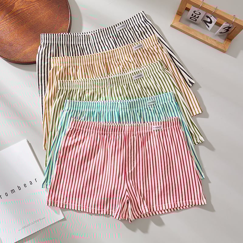 Vyriski kvėpuojantys medvilniniai bokseriai — dryžuota megzta medžiaga, vidutinio liemens