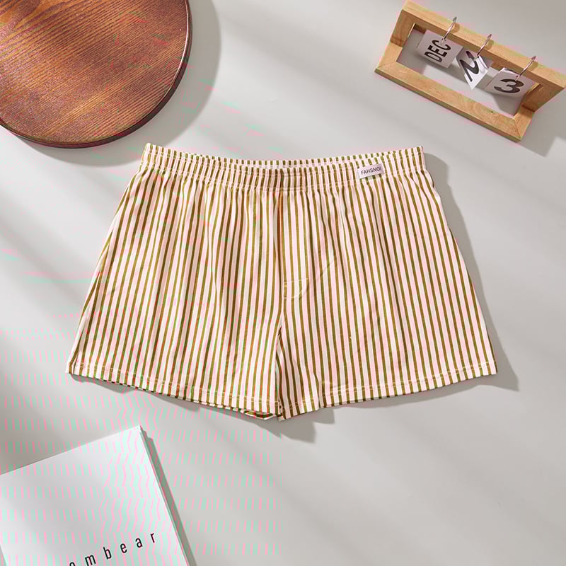 Vyriski kvėpuojantys medvilniniai bokseriai — dryžuota megzta medžiaga, vidutinio liemens