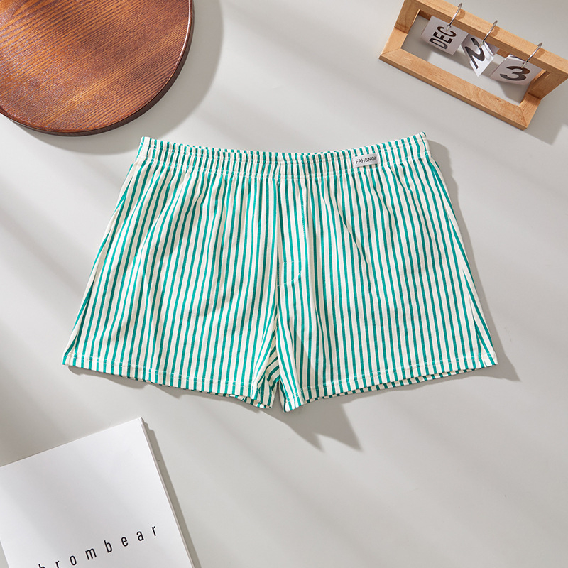 Vyriski kvėpuojantys medvilniniai bokseriai — dryžuota megzta medžiaga, vidutinio liemens