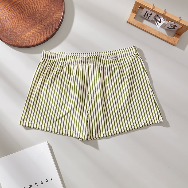 Vyriski kvėpuojantys medvilniniai bokseriai — dryžuota megzta medžiaga, vidutinio liemens