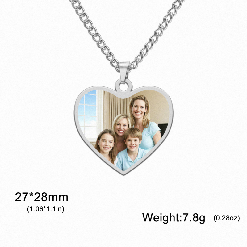 Privjesak u obliku srca od nehrđajućeg čelika s križnim lancem, unisex, prirodni stil, personalizirani tisak