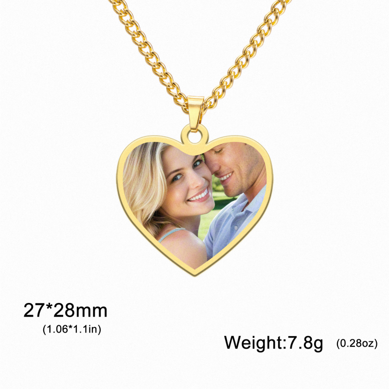 Privjesak u obliku srca od nehrđajućeg čelika s križnim lancem, unisex, prirodni stil, personalizirani tisak