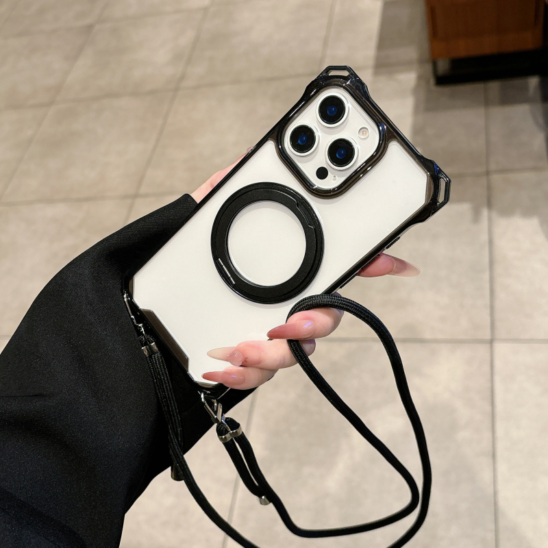 Keturių kampų kilpelė sukiojamas dėklas iPhone 11/12/13/14/17 Pro/Pro Max – PC+TPU, injekcinis liejimas, magnetinis prisijungimas, kritimo atsparumas