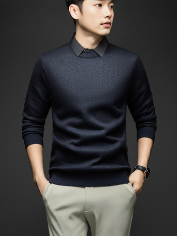 Мъжки базов слой, плетено горнище с лацетна яка, подплатено с флис, вълнена смес (67,8% полиестер), дълги ръкави