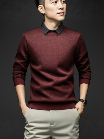 Мъжки базов слой, плетено горнище с лацетна яка, подплатено с флис, вълнена смес (67,8% полиестер), дълги ръкави