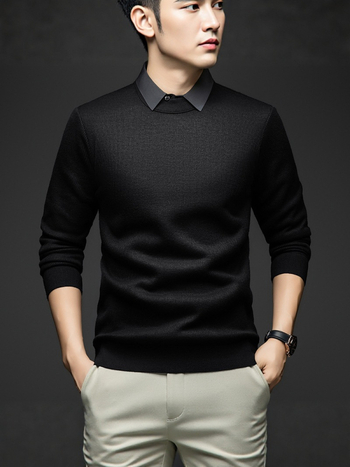 Мъжки базов слой, плетено горнище с лацетна яка, подплатено с флис, вълнена смес (67,8% полиестер), дълги ръкави