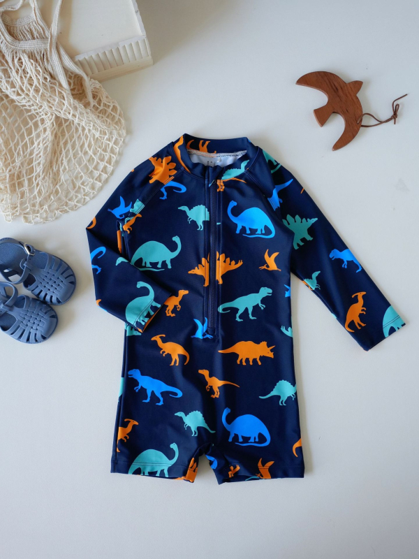 Laste pikkade varrukatega üheosaline ujumistrikoo UV-kaitse ja kiireks kuivamiseks, polüester, tüdrukutele 1–8-aastastele