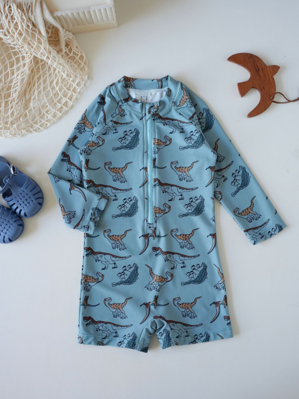 Laste pikkade varrukatega üheosaline ujumistrikoo UV-kaitse ja kiireks kuivamiseks, polüester, tüdrukutele 1–8-aastastele