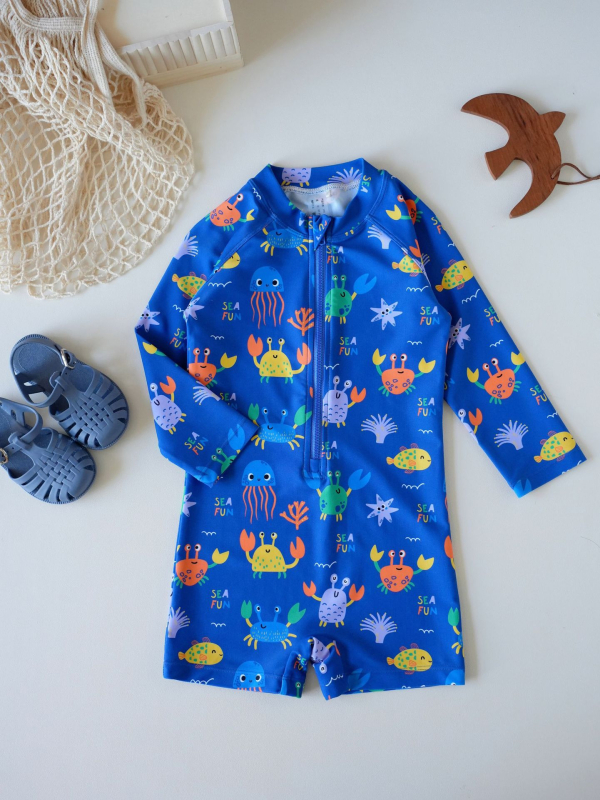 Laste pikkade varrukatega üheosaline ujumistrikoo UV-kaitse ja kiireks kuivamiseks, polüester, tüdrukutele 1–8-aastastele