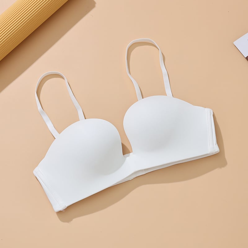 Half-Cup Traceless Deep-U Wireless Bra, Breathable, Front-Gather Support, Thin Mold Cup, Detachable Double Straps, Four-Row Back Closure