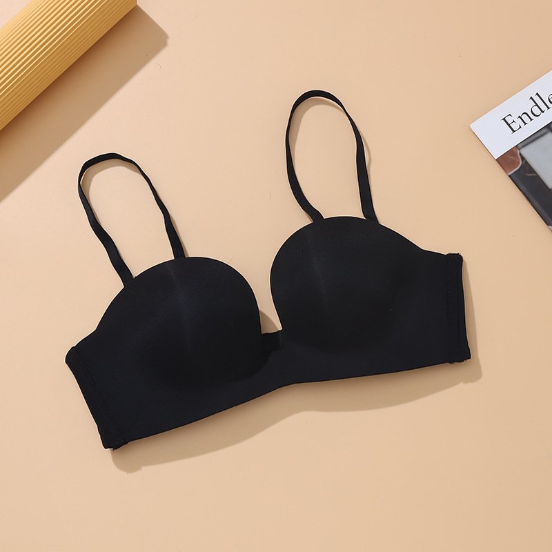 Half-Cup Traceless Deep-U Wireless Bra, Breathable, Front-Gather Support, Thin Mold Cup, Detachable Double Straps, Four-Row Back Closure