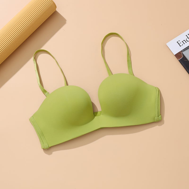 Half-Cup Traceless Deep-U Wireless Bra, Breathable, Front-Gather Support, Thin Mold Cup, Detachable Double Straps, Four-Row Back Closure