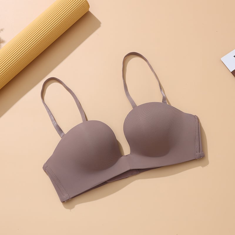 Half-Cup Traceless Deep-U Wireless Bra, Breathable, Front-Gather Support, Thin Mold Cup, Detachable Double Straps, Four-Row Back Closure