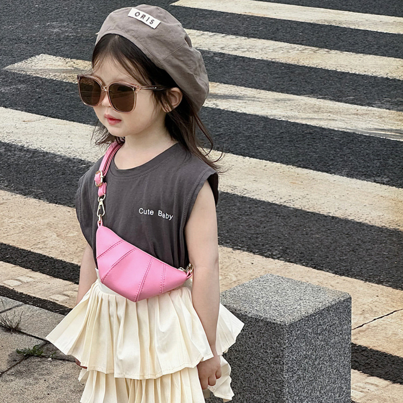 Vaikų mini croissant krepšys, PU medžiaga, per petį, modernus stilius, pavasaris 2025