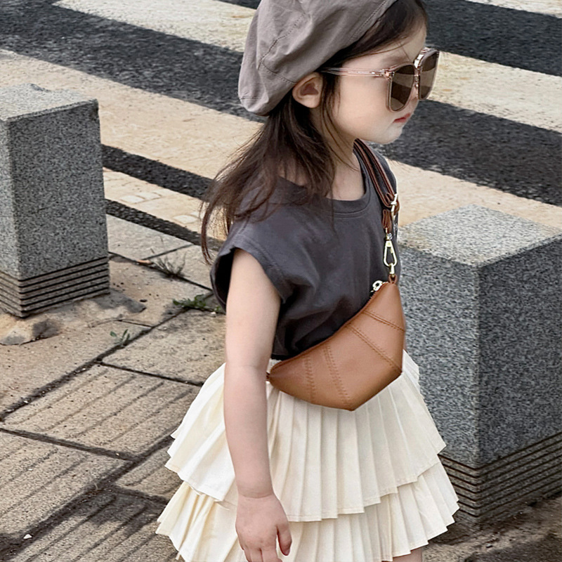 Vaikų mini croissant krepšys, PU medžiaga, per petį, modernus stilius, pavasaris 2025