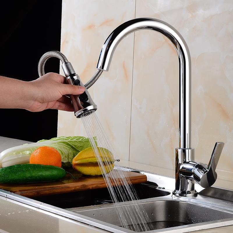 Vario virtuvės čiaupas su ištraukiamu antgaliu, 360° pasukamas, keraminis kartridžą, karštas ir šaltas vanduo, modelis 7084