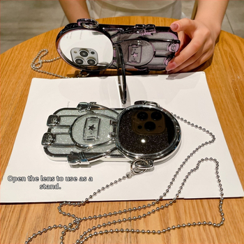 Θήκη iPhone με σχέδιο αστροναύτης γκλίτερ και διαγώνια αλυσίδα κρεμάσματος, TPU, χειροποίητη, στυλ: καρτούν/μόδα/ελαφρύς πολυτελής, προστασία: αντι‑πτώσεις, διάχυση θερμότητας, αντίσταση στην πτώση, συμβατή με Apple iPhone