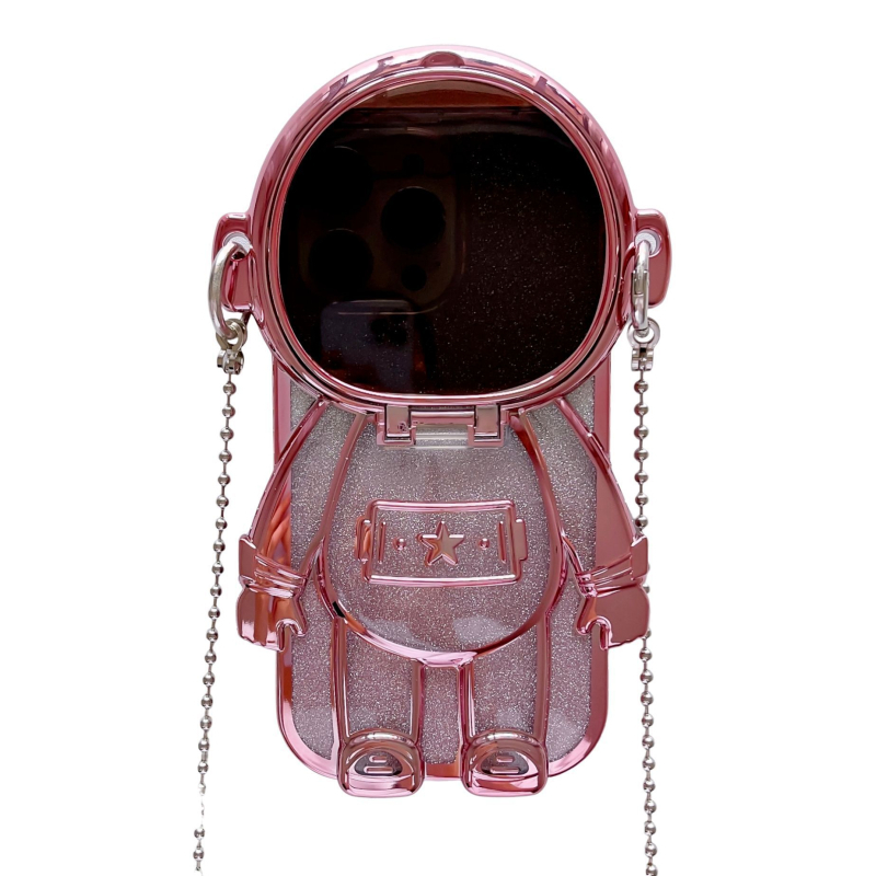 Obal na iPhone s dizajnom astronauta s glitrom a diagonálnym visiacim reťazou, TPU, ručne vyrobený, štýl: kreslený/trend/ľahká luxus, ochrana: proti nárazom, tepelná disipácia, proti pádu, kompatibilný s Apple iPhone