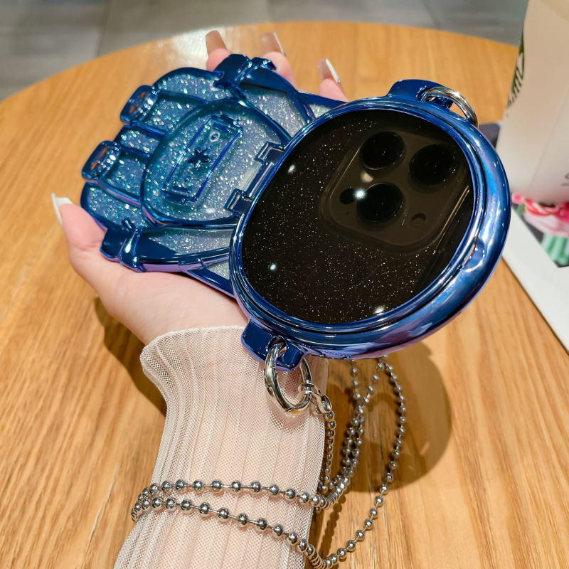 Husa iPhone cu design astronaut glitter și lanț diagonal, TPU, realizare manuală, stil cartoon/trend/lux lejer, protecție: șoc, disipare căldură, anti cădere, compatibilă cu Apple iPhone