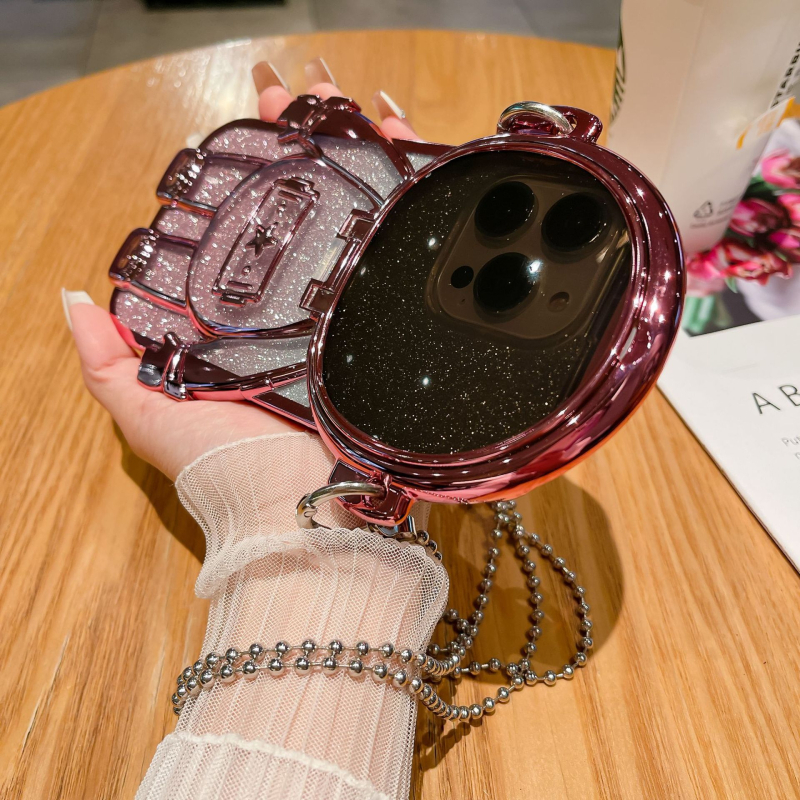 Husa iPhone cu design astronaut glitter și lanț diagonal, TPU, realizare manuală, stil cartoon/trend/lux lejer, protecție: șoc, disipare căldură, anti cădere, compatibilă cu Apple iPhone