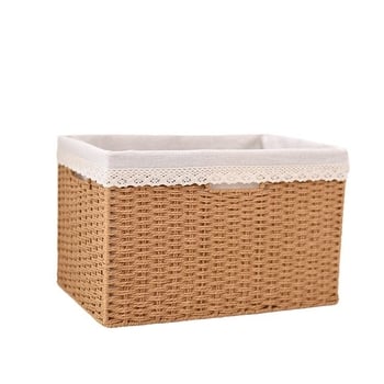 Coș de depozitare cu capac, țesătură din răchită de hârtie, material ecologic