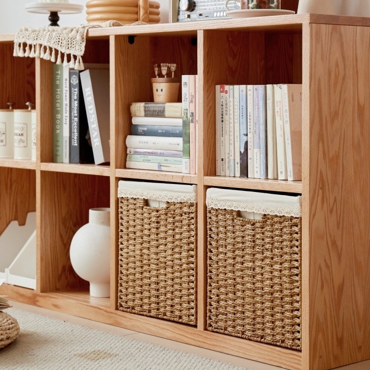 Coș de depozitare cu capac, țesătură din răchită de hârtie, material ecologic