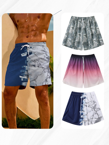 Unisex plaukimo šortai su atspaudu, poliesterio pluošto mišinys, 100% poliesterio pamušalas, tinkami plaukimui ir vandens sportams