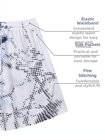 Unisex plaukimo šortai su atspaudu, poliesterio pluošto mišinys, 100% poliesterio pamušalas, tinkami plaukimui ir vandens sportams