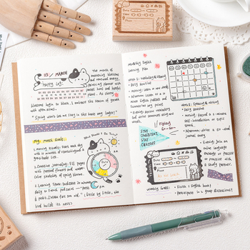 Medinė planavimo spauda su retro katės motyvu, animacinio stiliaus, pusiau rankinis ir pusiau mechaninis gaminimas, Meow Box serija, tinkama dovana