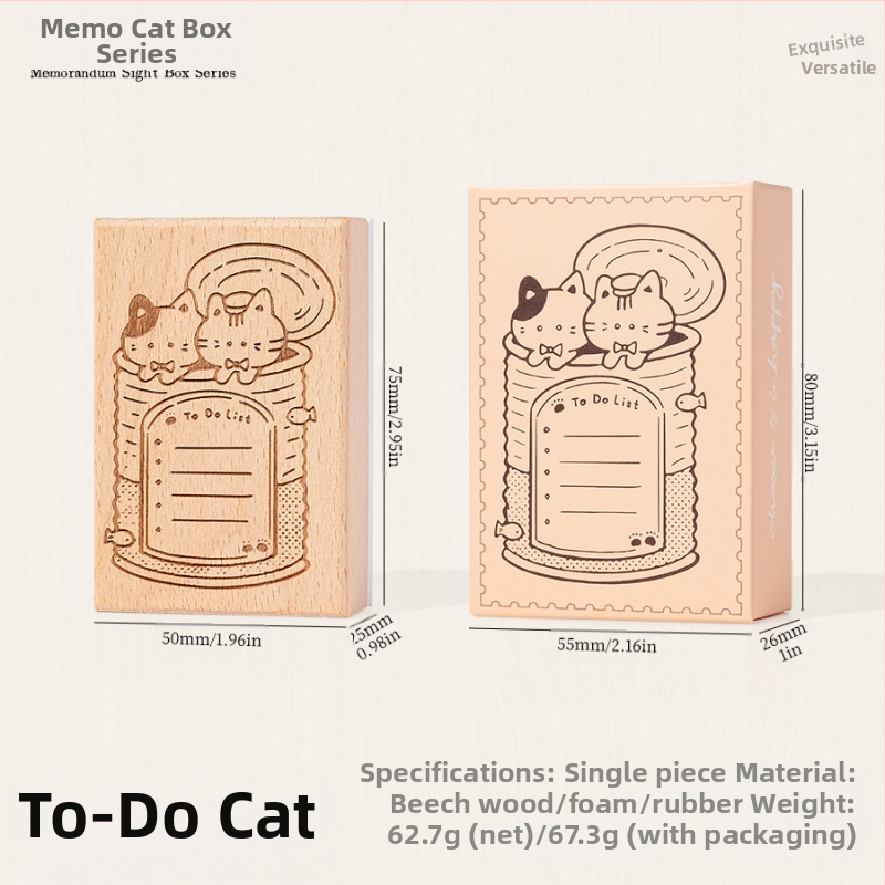 Medinė planavimo spauda su retro katės motyvu, animacinio stiliaus, pusiau rankinis ir pusiau mechaninis gaminimas, Meow Box serija, tinkama dovana