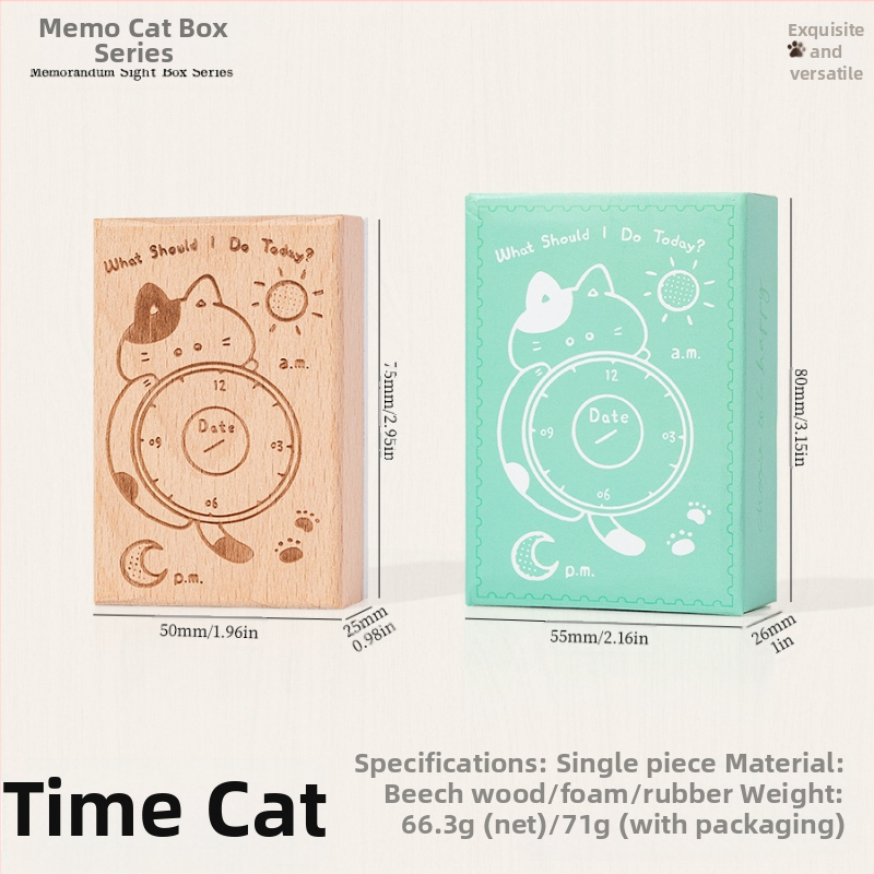 Medinė planavimo spauda su retro katės motyvu, animacinio stiliaus, pusiau rankinis ir pusiau mechaninis gaminimas, Meow Box serija, tinkama dovana