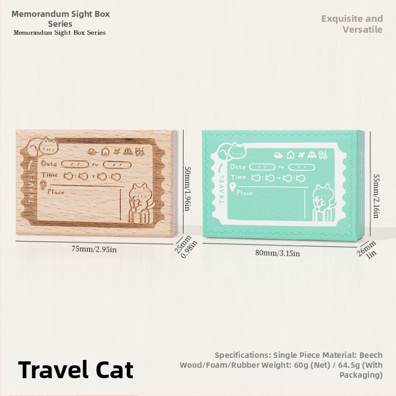 Medinė planavimo spauda su retro katės motyvu, animacinio stiliaus, pusiau rankinis ir pusiau mechaninis gaminimas, Meow Box serija, tinkama dovana