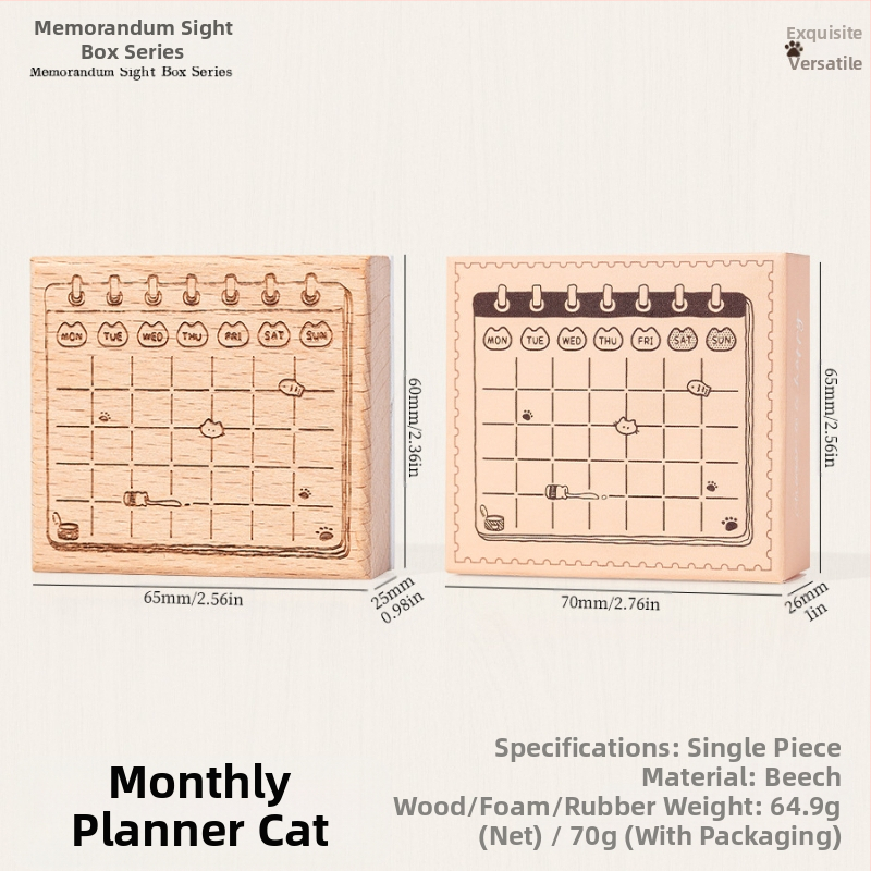 Medinė planavimo spauda su retro katės motyvu, animacinio stiliaus, pusiau rankinis ir pusiau mechaninis gaminimas, Meow Box serija, tinkama dovana