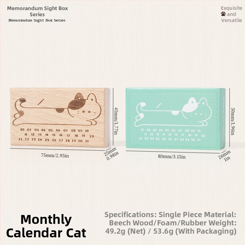 Medinė planavimo spauda su retro katės motyvu, animacinio stiliaus, pusiau rankinis ir pusiau mechaninis gaminimas, Meow Box serija, tinkama dovana