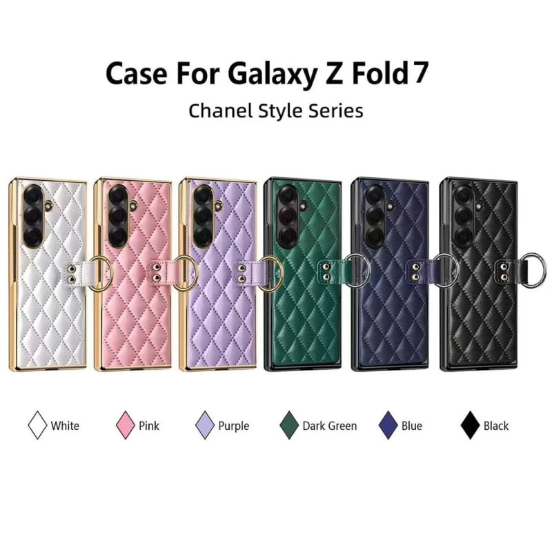 Θήκη από δέρμα για Samsung Galaxy Z Fold6/5/3/4 με ηλεκτροπλατινωμένο δαχτυλίδι διαμαντιού από PC+PU
