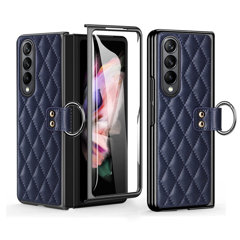 Kožený kryt pre Samsung Galaxy Z Fold6/5/3/4, s elektroplatovaným diamantovým prstenom, PC+PU